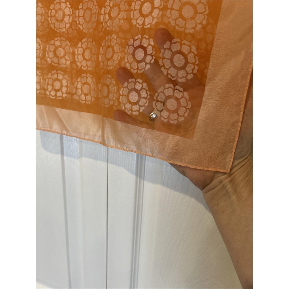 Vtg Peach Nylon Jacquard Scarf Geometric Floral Sheer Chiffon Womens OS Orange - Picture 6 of 6